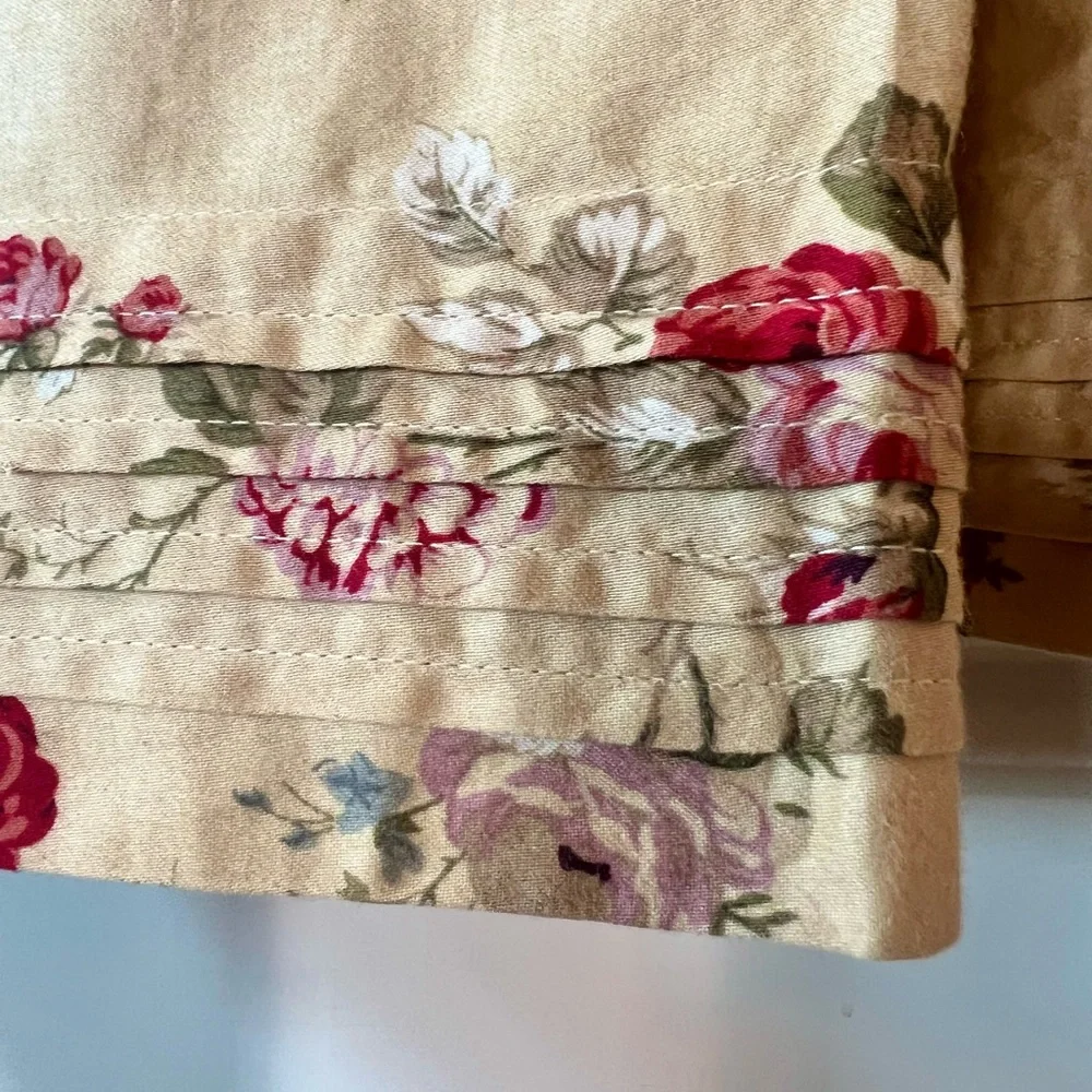 Vtg Waverly King Pillowcases Set 2 Sonata Rose Yellow Gold Floral Pleated Cotton